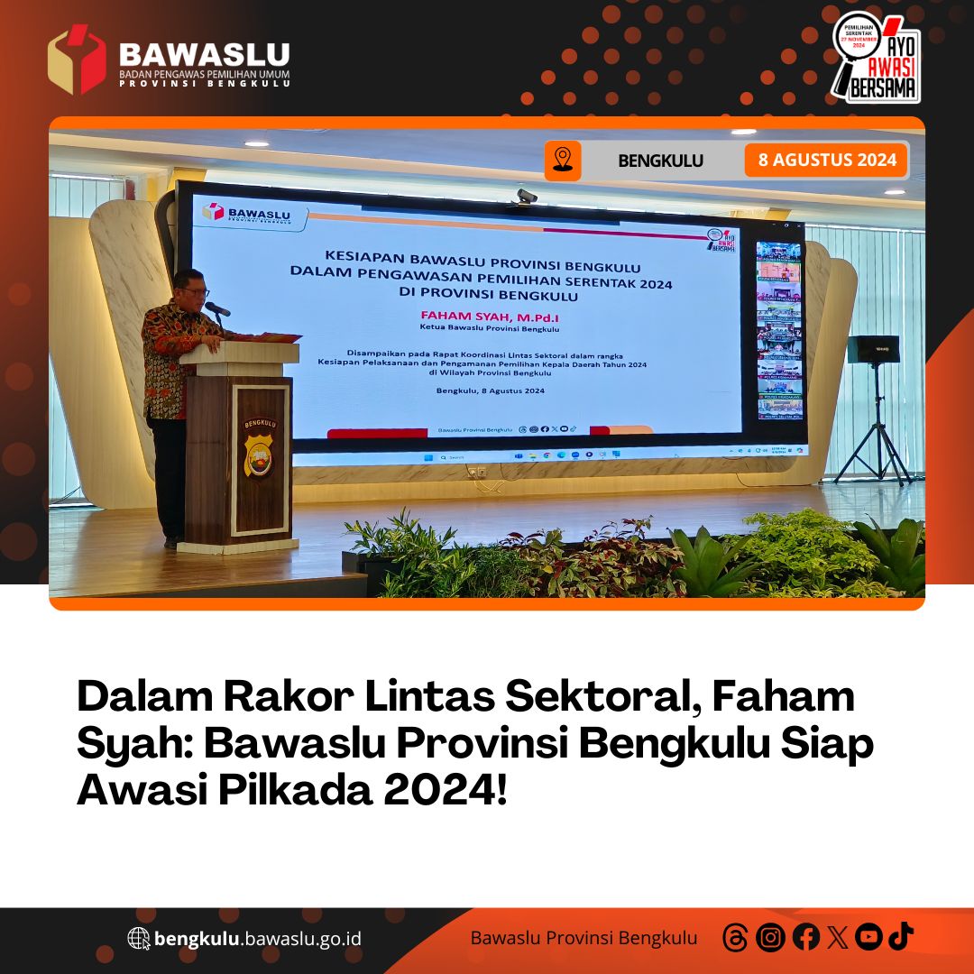 Dalam Rakor Lintas Sektoral, Faham Syah: Bawaslu Provinsi Bengkulu Siap Awasi Pilkada 2024!