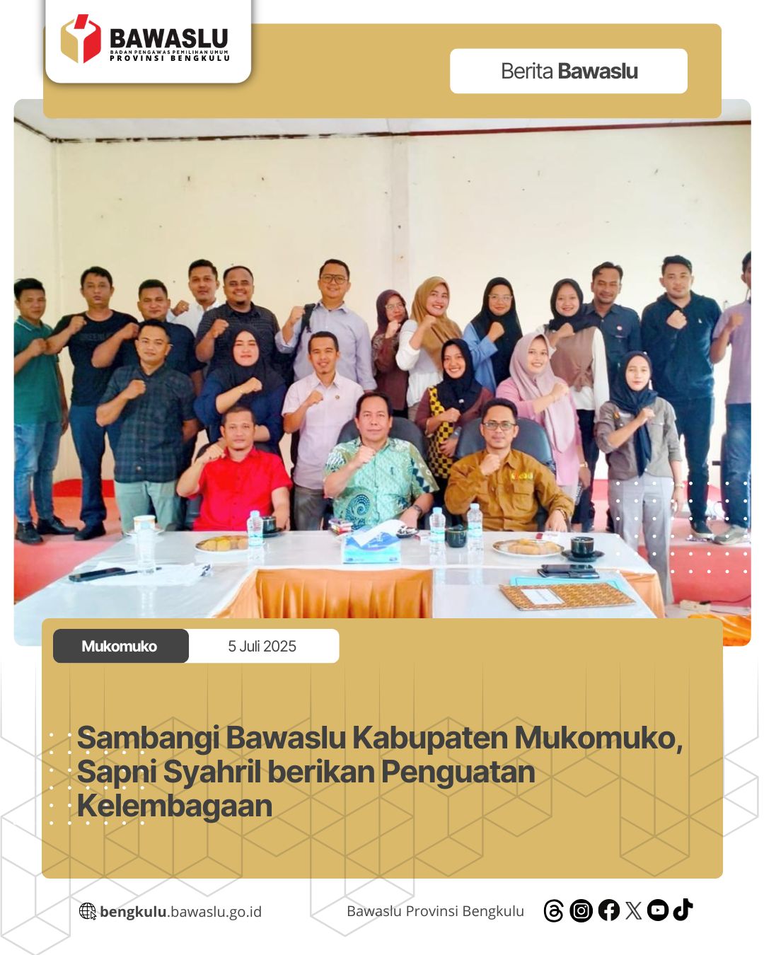 Sambangi Bawaslu Kabupaten Mukomuko, Sapni Syahril berikan Penguatan Kelembagaan