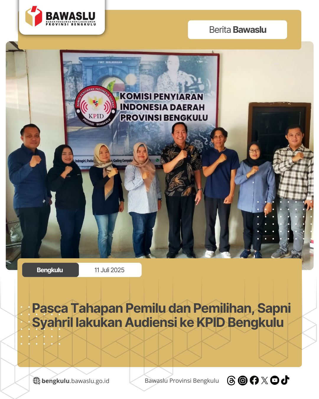 Pasca Tahapan Pemilu dan Pemilihan, Sapni Syahril lakukan Audiensi ke KPID Bengkulu