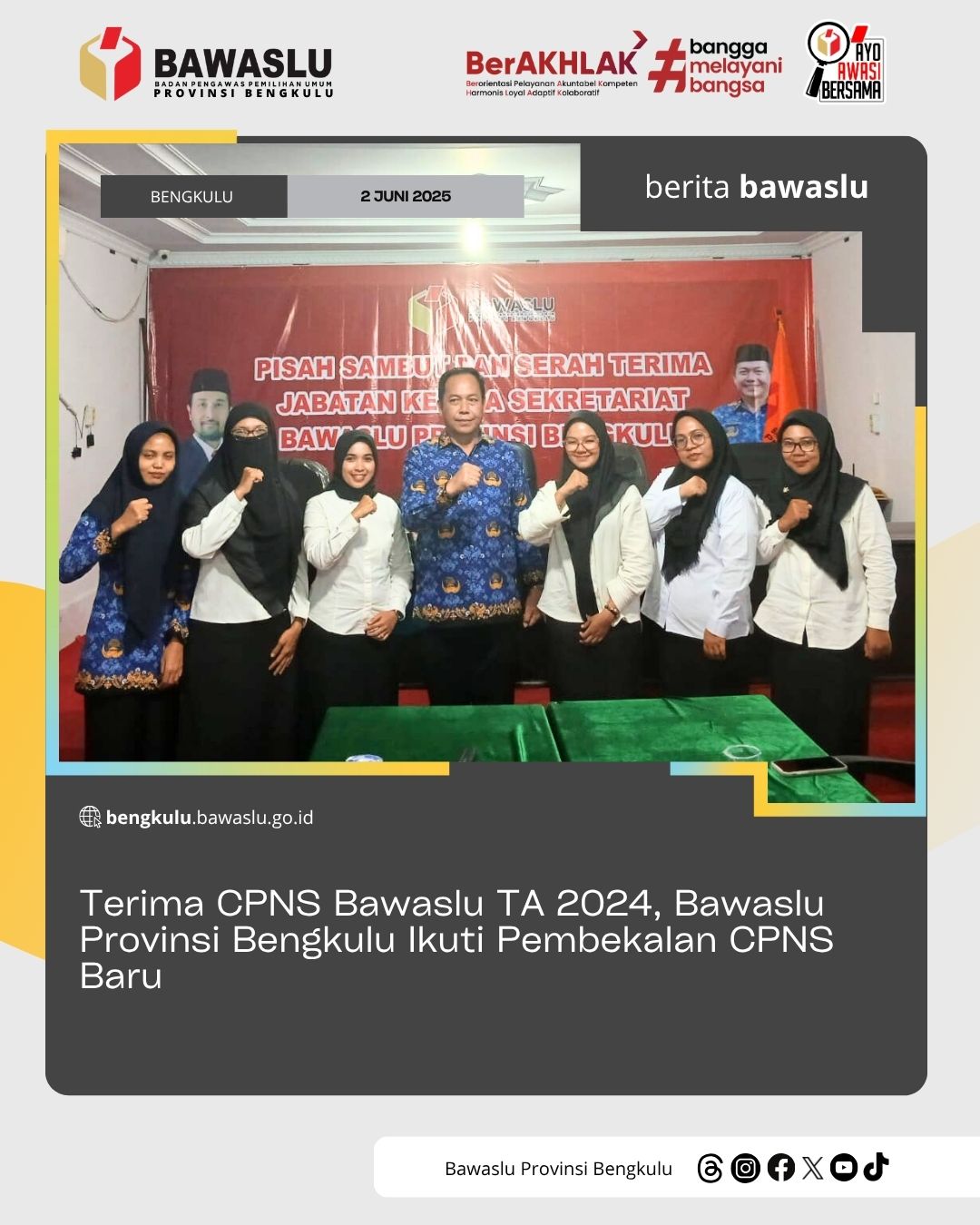 Terima CPNS Bawaslu TA 2024, Bawaslu Provinsi Bengkulu Ikuti Pembekalan CPNS Baru