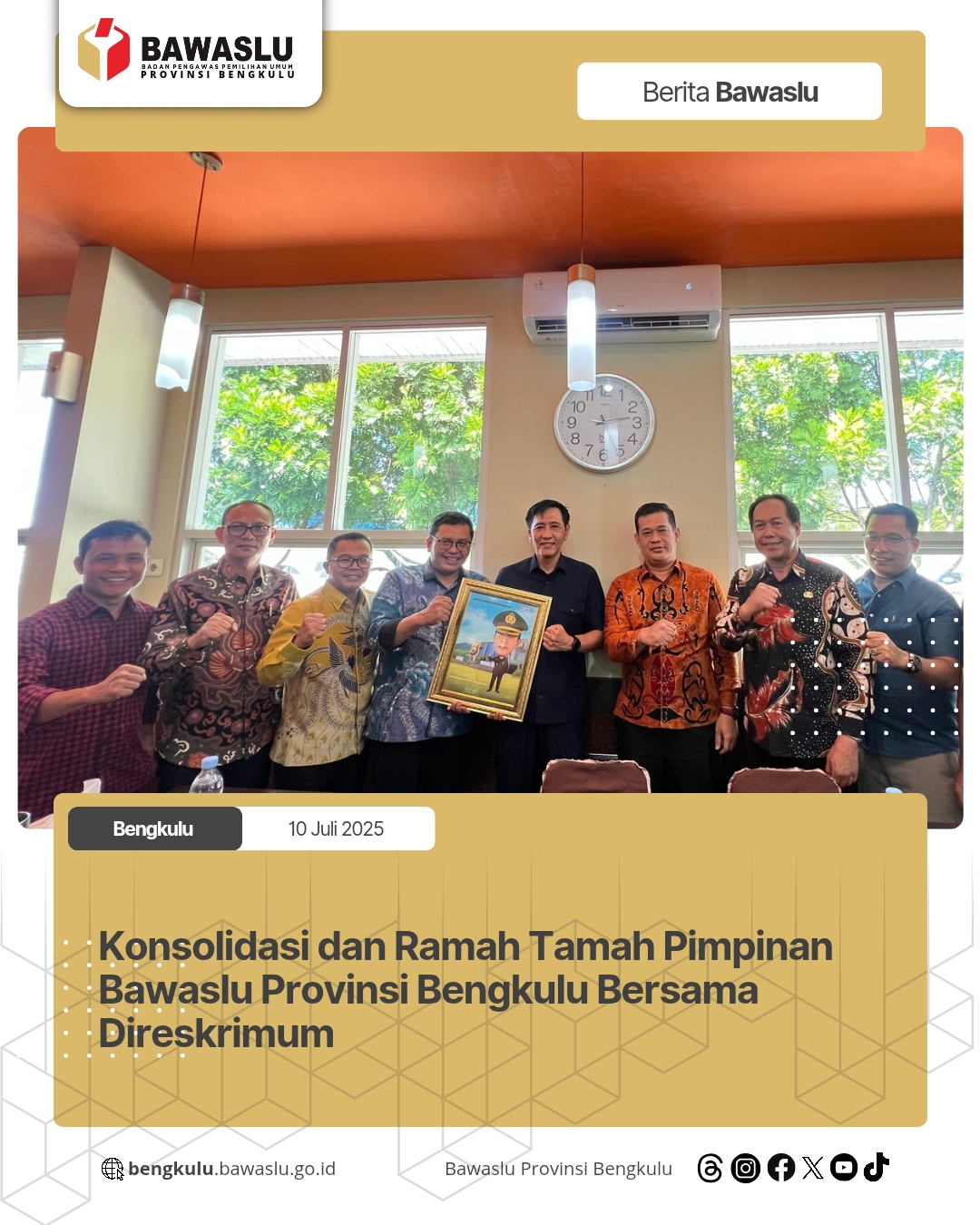 Konsolidasi dan Ramah Tamah Pimpinan Bawaslu Provinsi Bengkulu Bersama Direskrimum