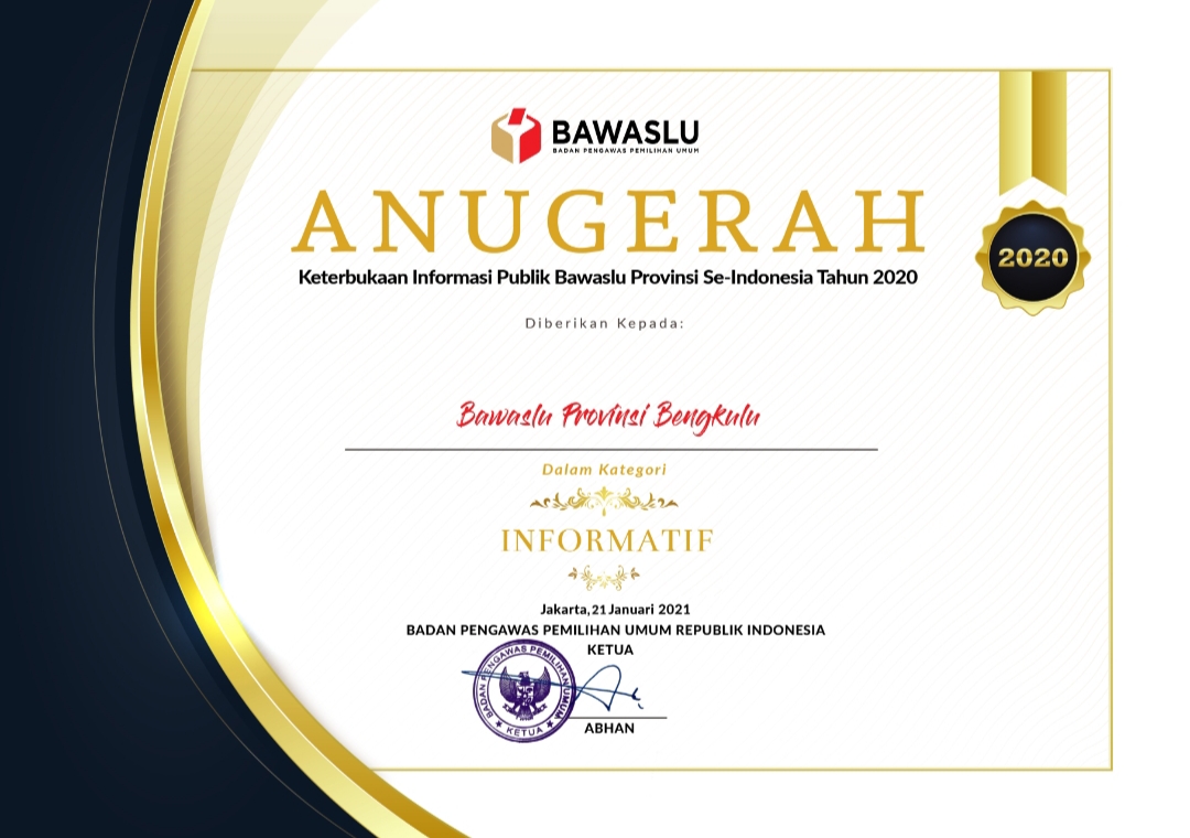 Mantap! PPID Bawaslu Provinsi Bengkulu Kembali Raih Prestasi Predikat Informatif