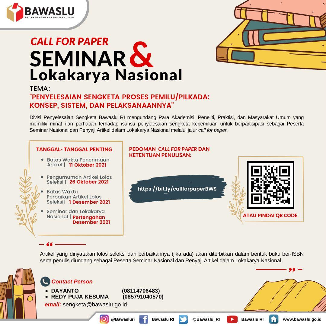 Call For Paper seminar dan LokaKarya NasionalÂ  Devisi Penyelesaian SengketaÂ  Bawaslu RI
