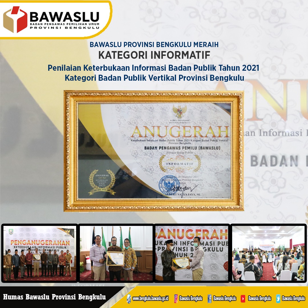 Selamat Bawaslu Provinsi Bengkulu Raih Anugerah Keterbukaan Informasi Publik