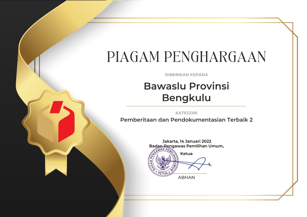 Mantap Bawaslu Provinsi Bengkulu Raih Peringkat Terbaik ke-2 Kategori Pemberitaan dan Pendokumentasian