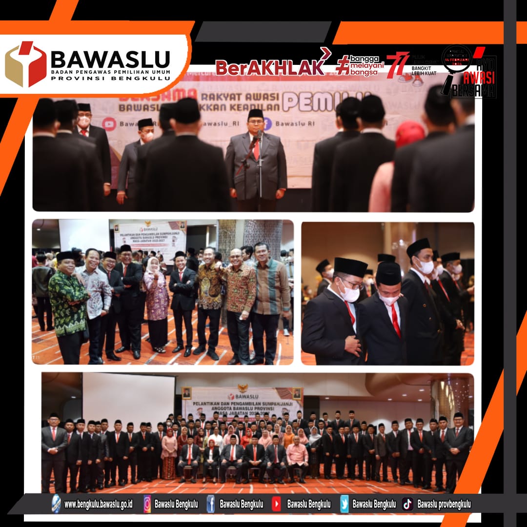 Anggota Bawaslu Provinsi Bengkulu Periode 2022-2027 Resmi Dilantik