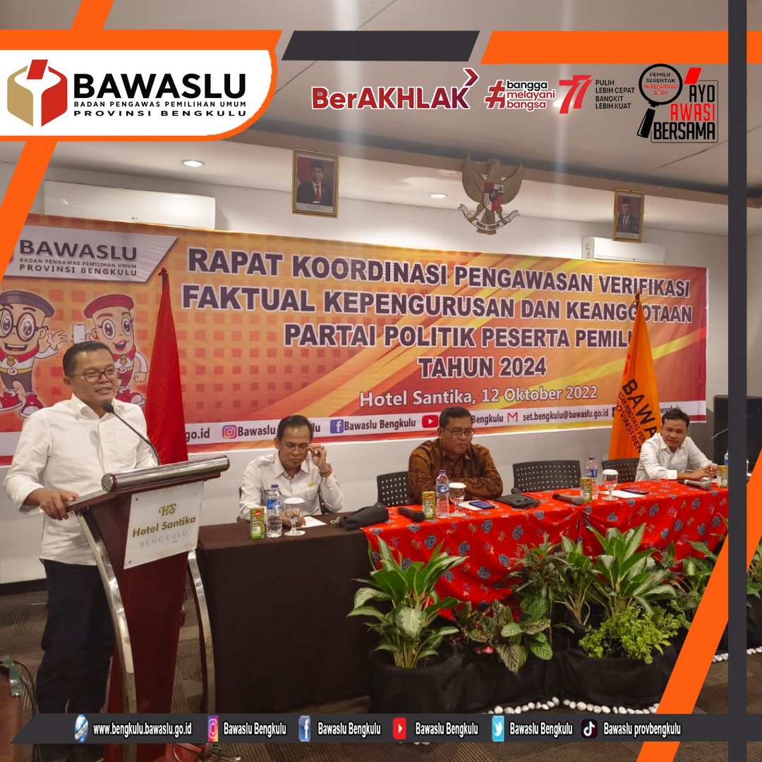 Tahapan Verifikasi Faktual, Bawaslu Provinsi Bengkulu Gelar Rapat Koordinasi