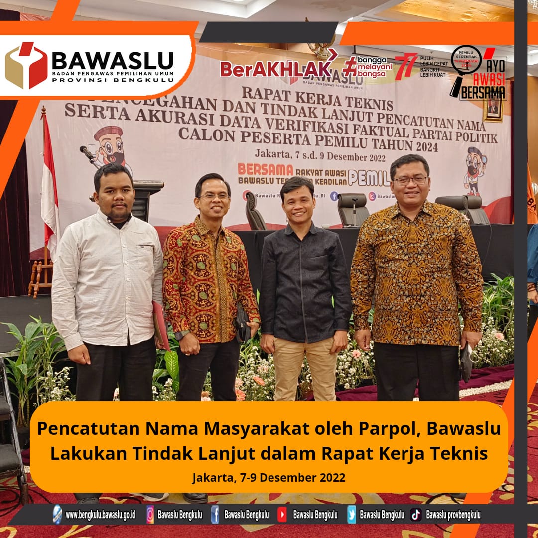 Bawaslu Lakukan Tindak Lanjut dalam Rapat Kerja Teknis Pencatutan Nama Masyarakat oleh Parpol