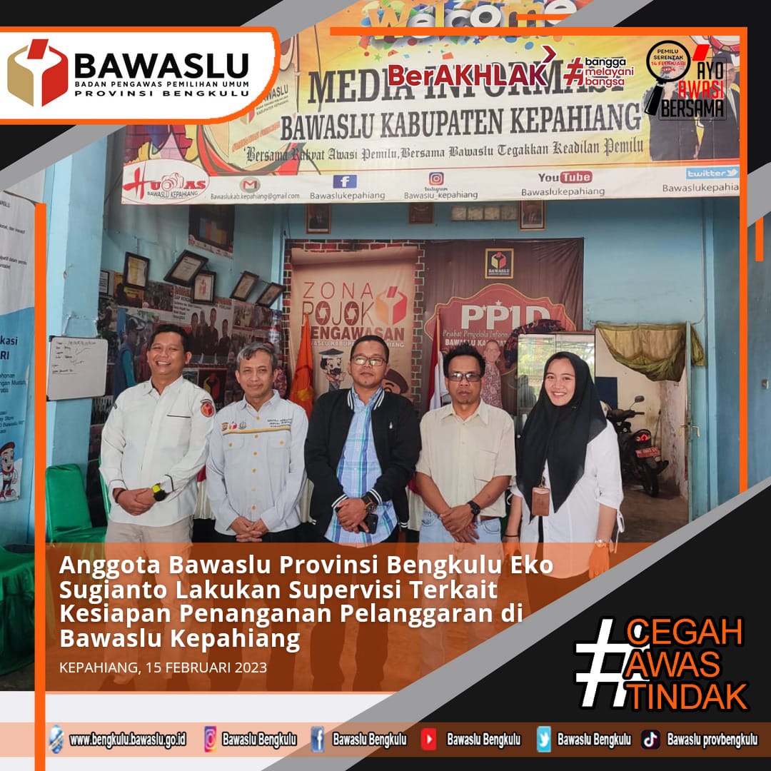 Anggota Bawaslu Provinsi Bengkulu Eko Sugianto Lakukan Supervisi Terkait Kesiapan Penanganan Pelanggaran di Bawaslu Kepahiang