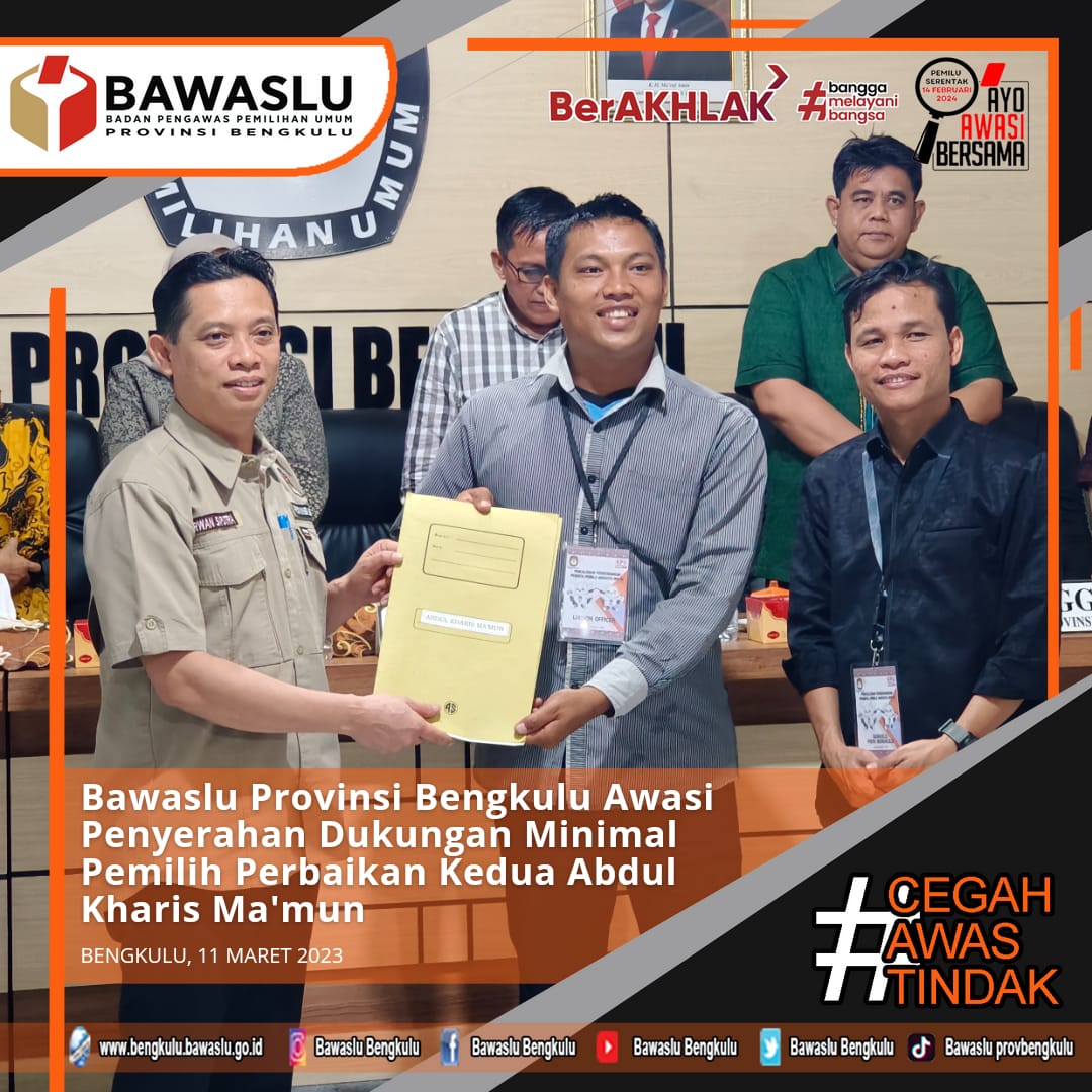 Bawaslu Awasi Penyerahan Dukungan Minimal Pemilih Perbaikan Kedua Abdul Kharis Ma'mun