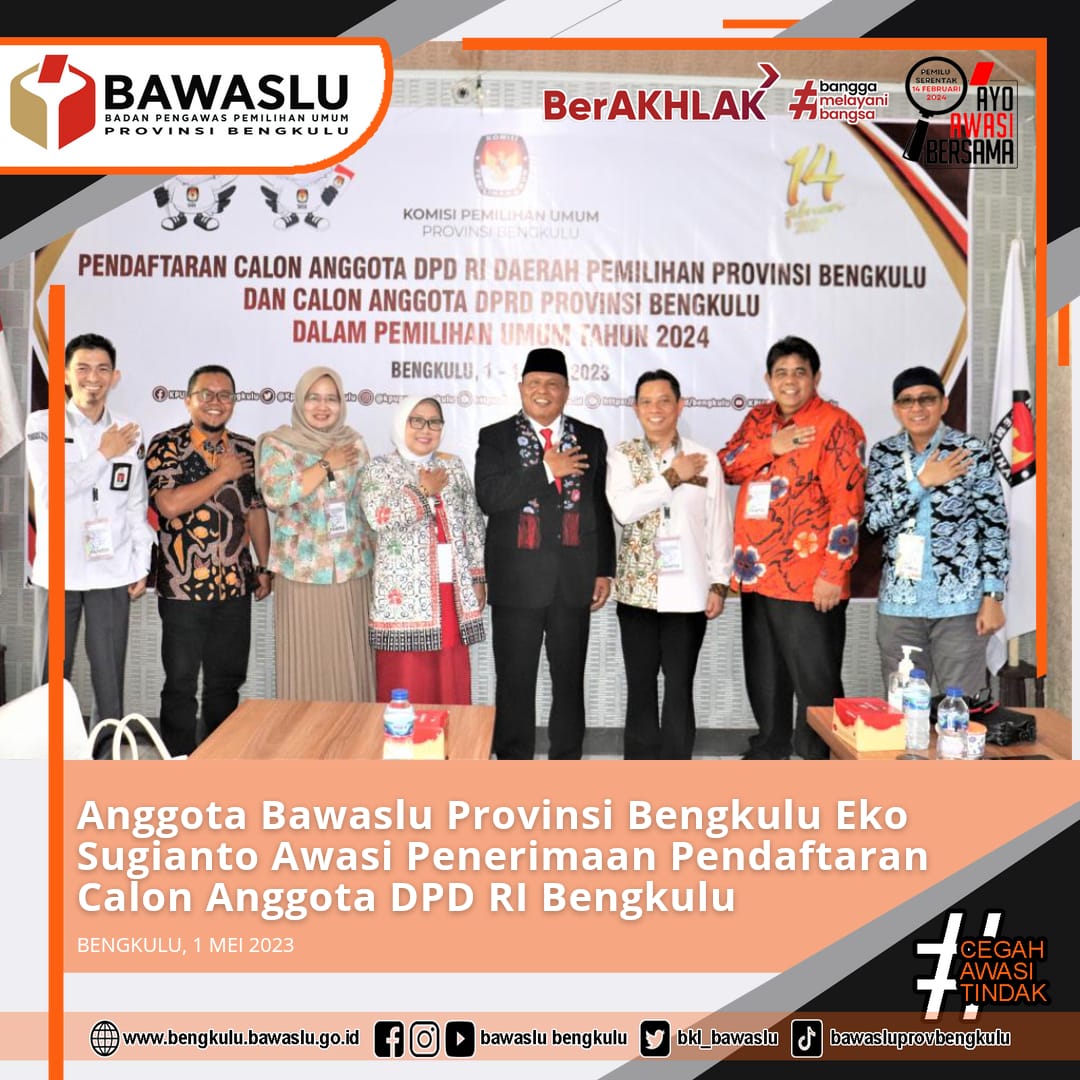 Anggota Bawaslu Provinsi Bengkulu Eko Sugianto Awasi Penerimaan Pendaftaran Calon Anggota DPD RI Bengkulu