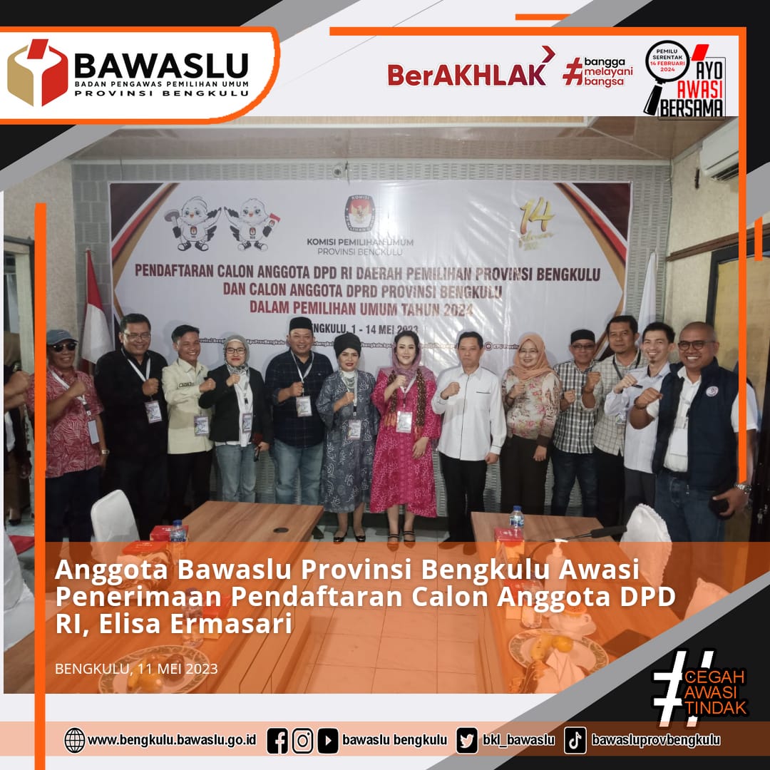 Anggota Bawaslu Provinsi Bengkulu Awasi Penerimaan Pendaftaran Calon Anggota DPD RI Bengkulu