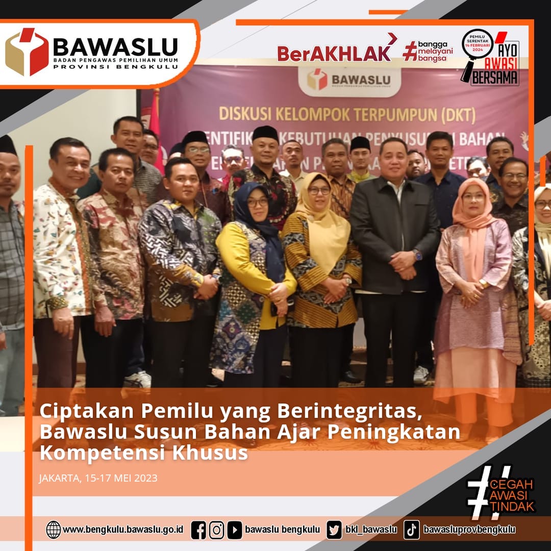 Ciptakan Pemilu yang Berintegritas, Bawaslu Susun Bahan Ajar Peningkatan Kompetensi KhususÂ 