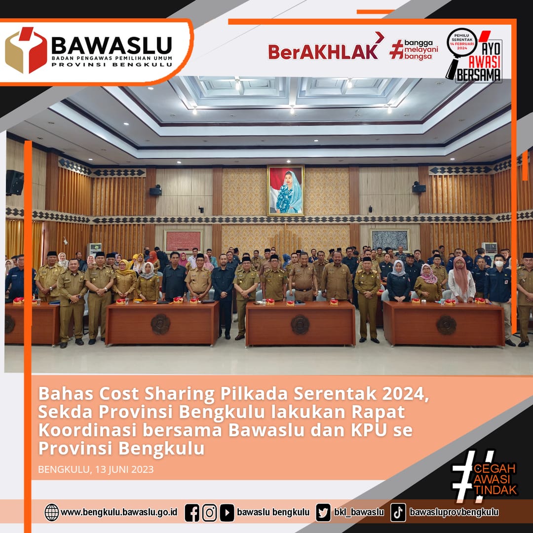 Bahas Cost Sharing Pilkada Serentak 2024, Sekda Provinsi Bengkulu lakukan Rapat Koordinasi bersama Bawaslu dan KPU se Provinsi Bengkulu