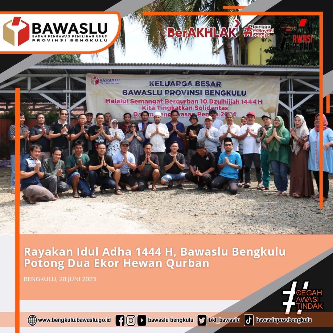 Rayakan Idul Adha 1444 H, Bawaslu Bengkulu Potong Dua Ekor Hewan Qurban