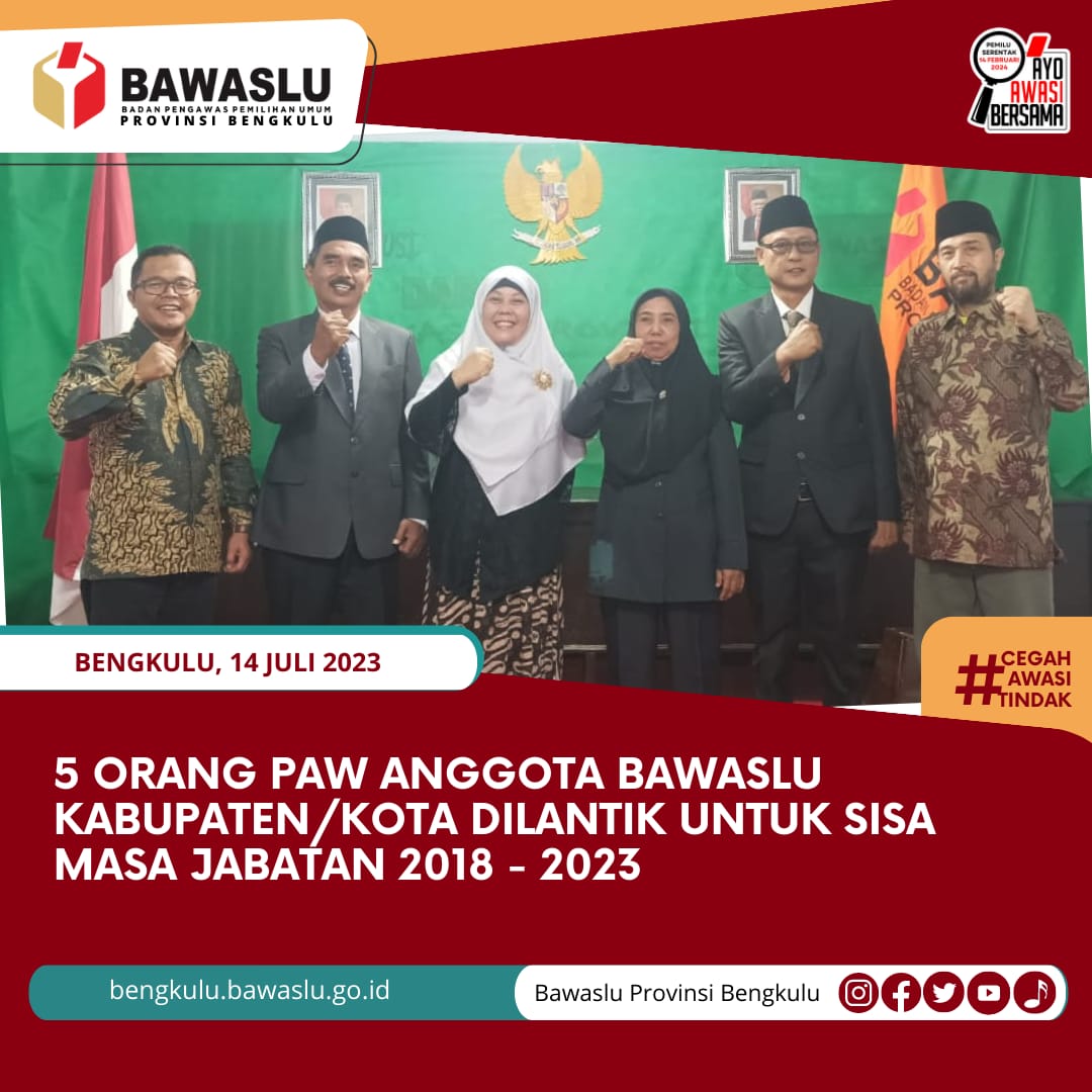 5 Orang PAW Anggota Bawaslu Dilantik Sisa Masa Jabatan 2018 - 2023