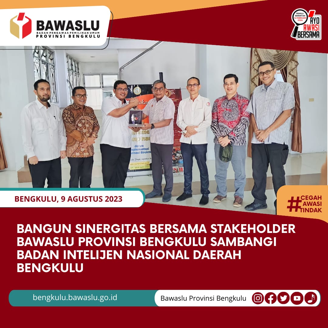 Bangun Sinergitas bersama Stakeholder Bawaslu Provinsi Bengkulu Sambangi Badan Intelijen Negara Daerah Bengkulu