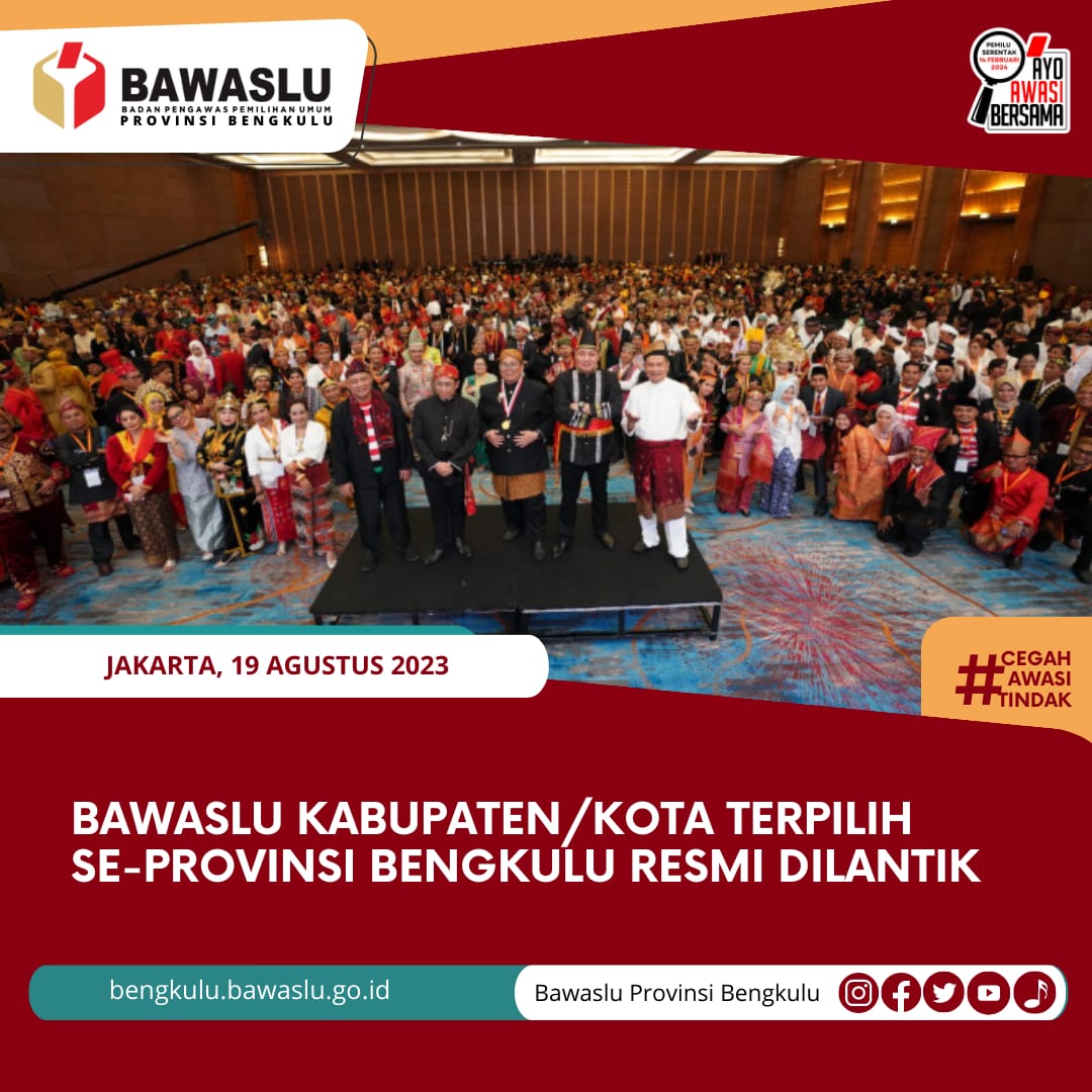 Bawaslu Kabupaten/Kota terpilih Se-Provinsi Bengkulu resmi dilantik