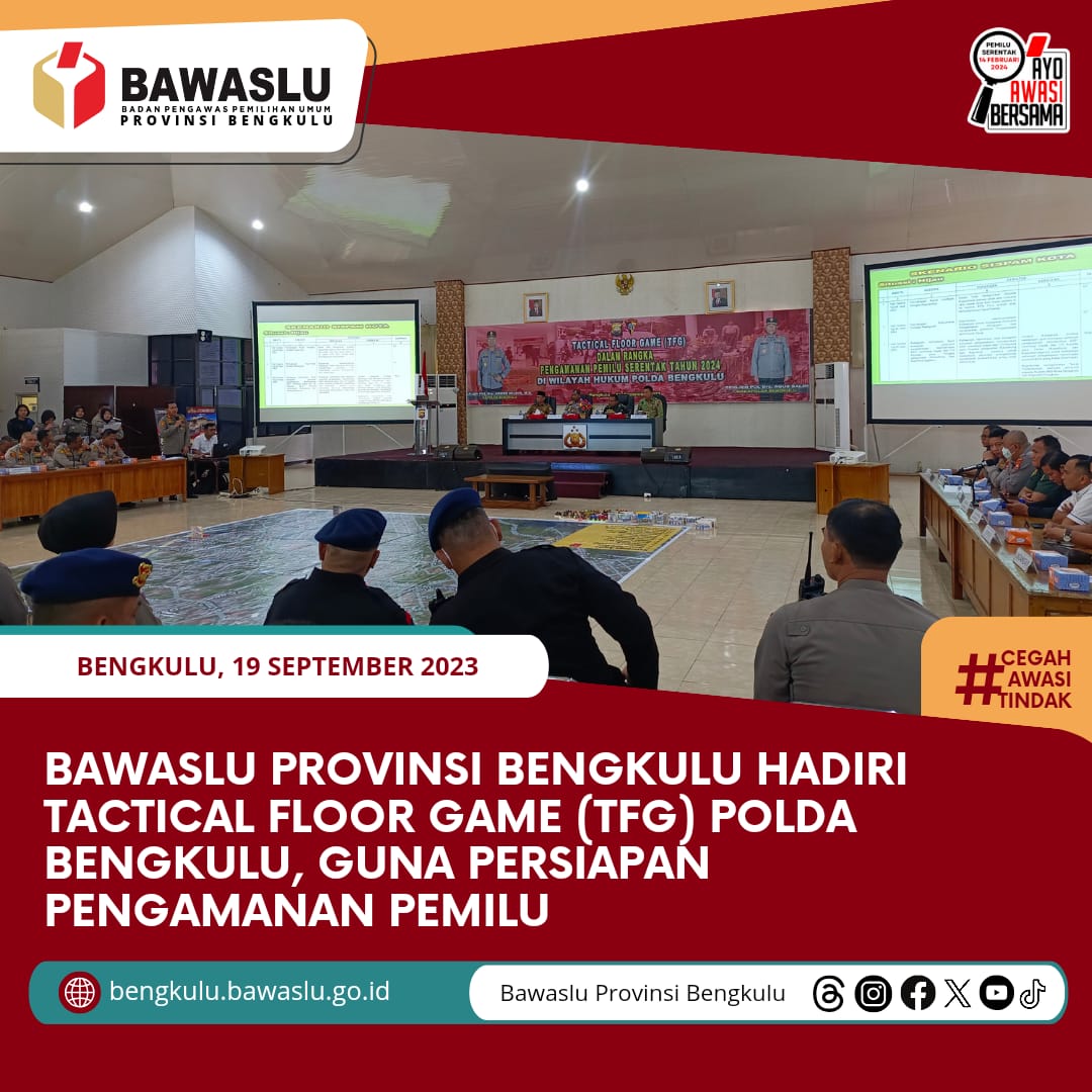 Bawaslu Provinsi Bengkulu Hadiri Tactical Floor Game (TFG) Polda Bengkulu, Guna Persiapan Pengamanan Pemilu