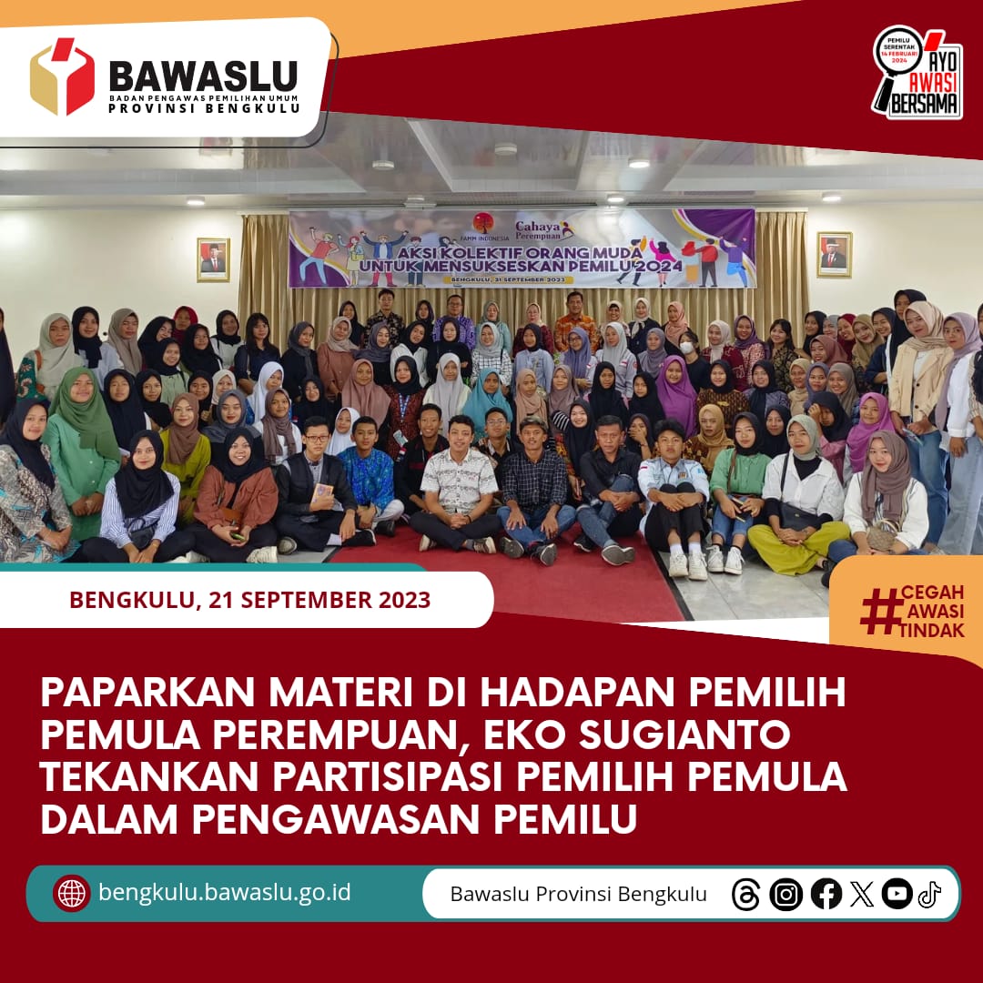 Paparkan Materi di hadapan Pemilih Pemula Perempuan, Eko Sugianto Tekankan Partisipasi Pemilih Pemula dalam Pengawasan Pemilu