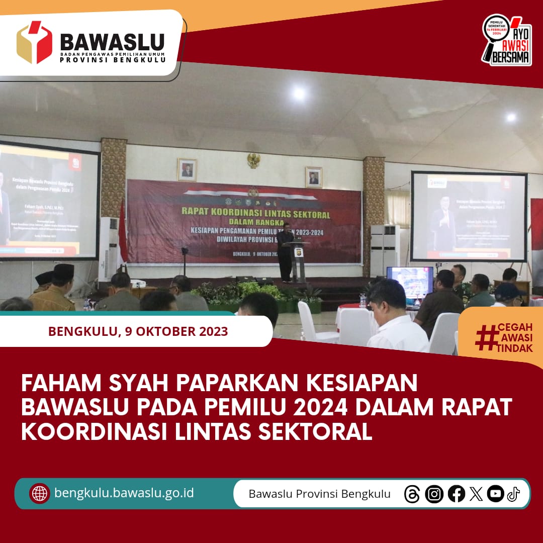 Faham Syah Paparkan Kesiapan Bawaslu pada Pemilu 2024 dalam Rapat Koordinasi Lintas Sektoral