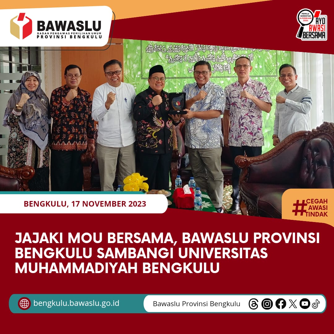 Jajaki MoU Bersama, Bawaslu Provinsi Bengkulu Sambangi Universitas Muhammadiyah Bengkulu