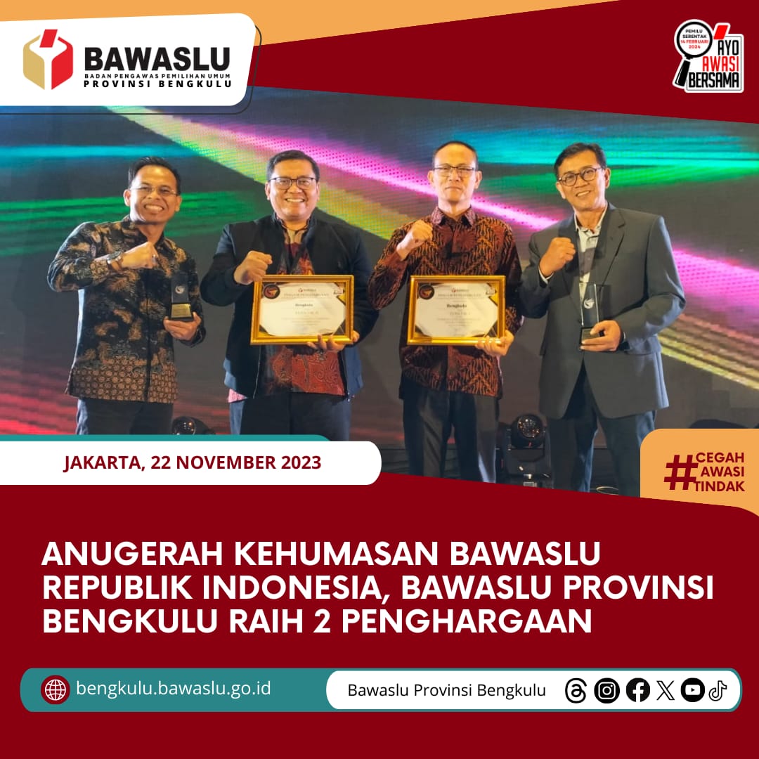 Anugerah Kehumasan Bawaslu Republik Indonesia, Bawaslu Provinsi Bengkulu Raih 2 Penghargaan