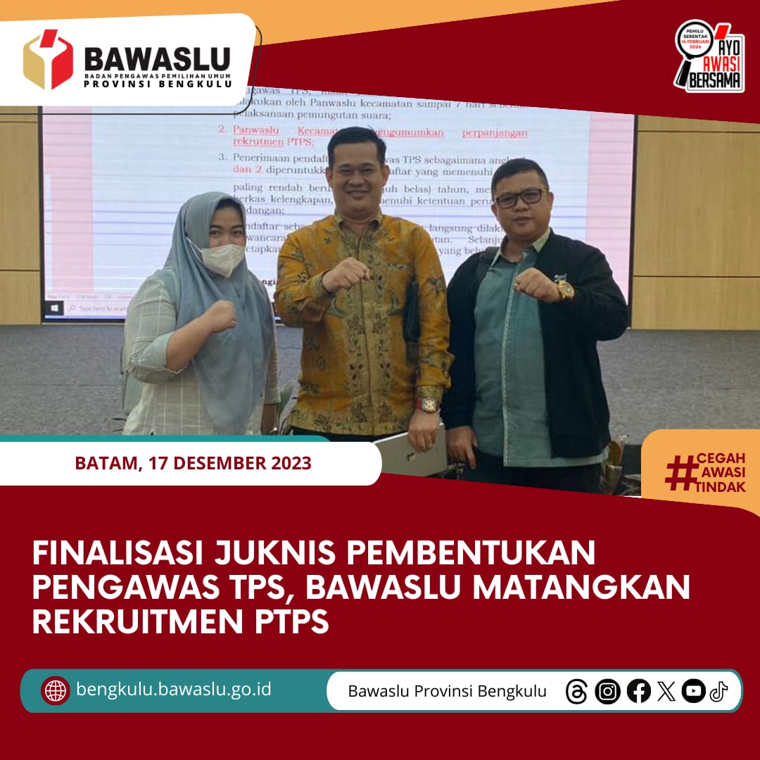 Finalisasi Juknis Pembentukan Pengawas TPS, Bawaslu Matangkan Rekruitmen PTPS