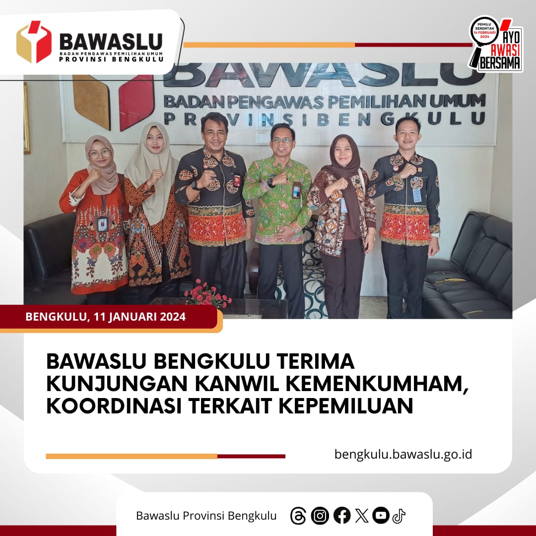 Bawaslu Bengkulu Terima Kunjungan Kanwil Kemenkumham, Koordinasi Terkait Kepemiluan