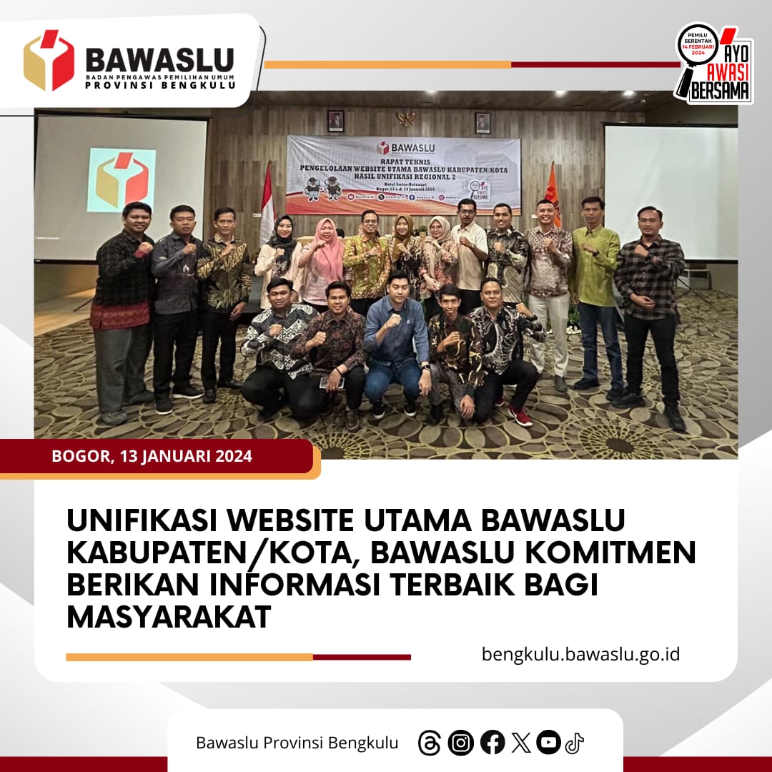 Unifikasi Website Utama Bawaslu Kabupaten/Kota, Bawaslu Komitmen Berikan Informasi Terbaik Bagi Masyarakat