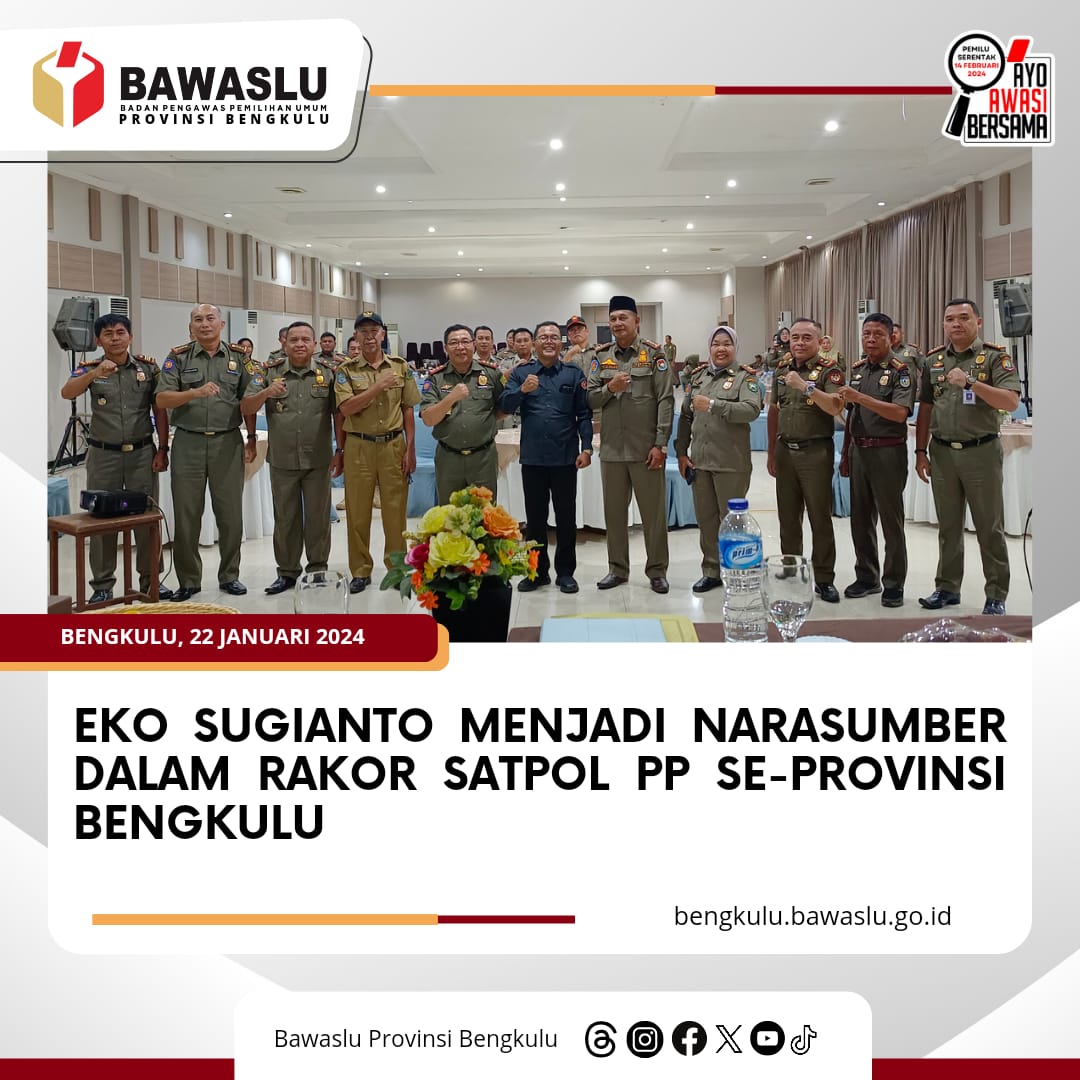 Eko Sugianto Menjadi Narasumber dalam Rakor Satpol PP Se-Provinsi Bengkulu