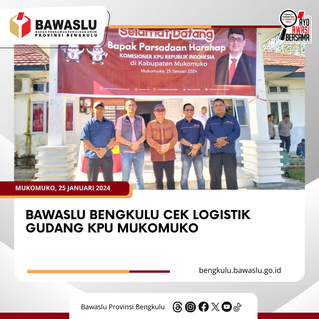 Bawaslu Bengkulu Cek Logistik Gudang KPU Mukomuko
