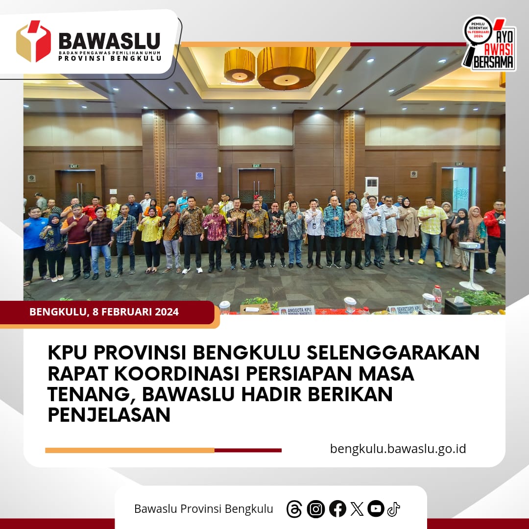 KPU Provinsi Bengkulu selenggarakan Rapat Koordinasi Persiapan Masa Tenang, Bawaslu Hadir Berikan Penjelasan