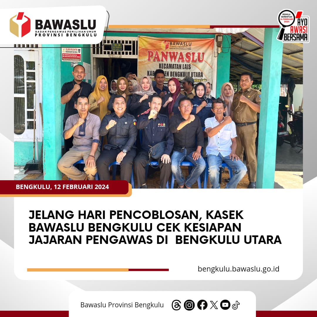 Jelang Hari Pencoblosan, Kasek Bawaslu Bengkulu Cek Kesiapan Jajaran Pengawas di Bengkulu Utara