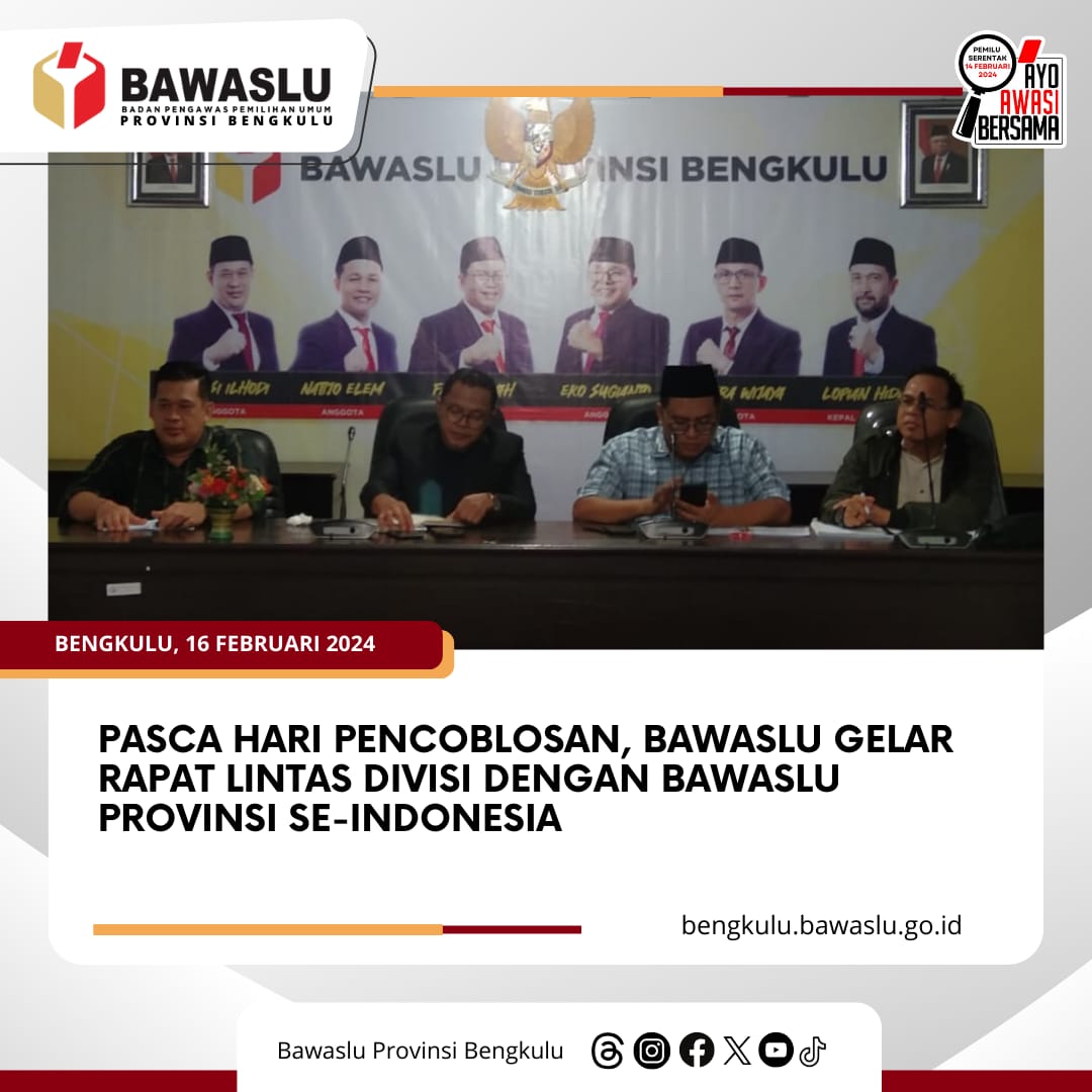 Pasca Hari Pencoblosan, Bawaslu Gelar Rapat Lintas Divisi dengan Bawaslu Provinsi se-Indonesia