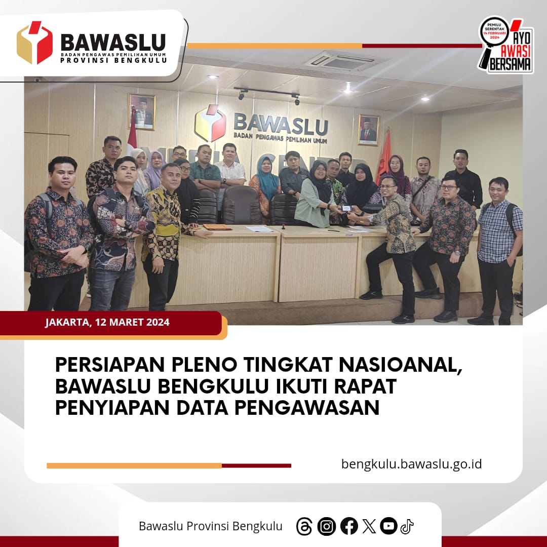 Persiapan Pleno Tingkat Nasioanal, Bawaslu Bengkulu Ikuti Rapat Penyiapan Data Pengawasan