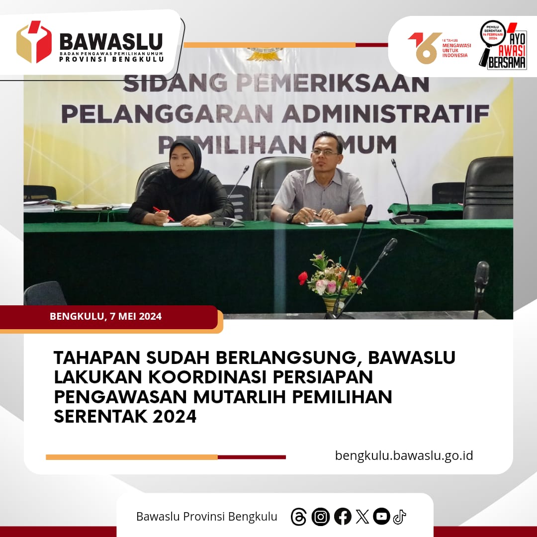 Tahapan Sudah Berlangsung, Bawaslu Lakukan Koordinasi Persiapan Pengawasan Mutarlih Pemilihan Serentak 2024