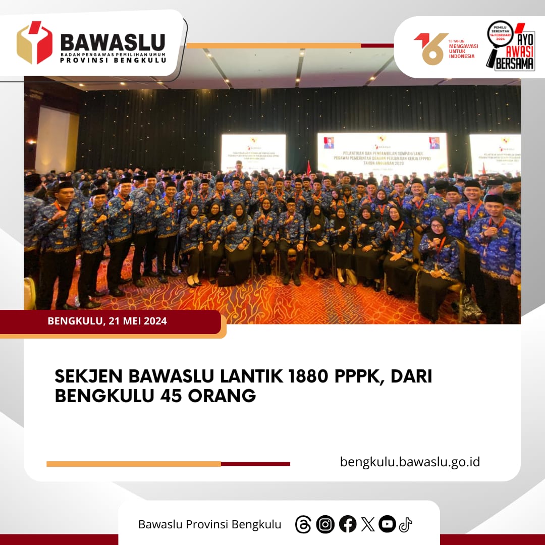 Sekjen Bawaslu Lantik 1880 PPPK, dari Bengkulu 45 Orang