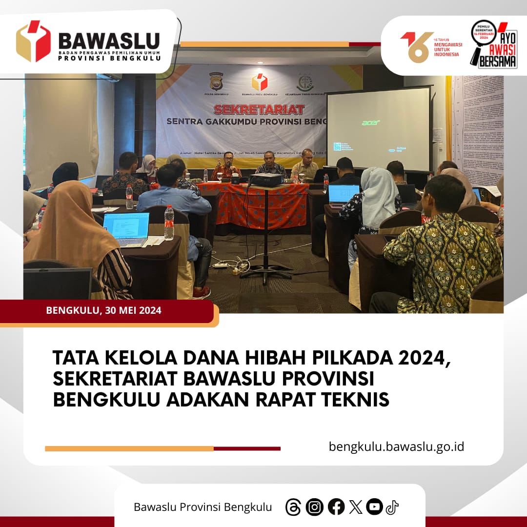 Tata Kelola Dana Hibah Pilkada 2024, Sekretariat Bawaslu Provinsi Bengkulu Adakan Rapat Teknis