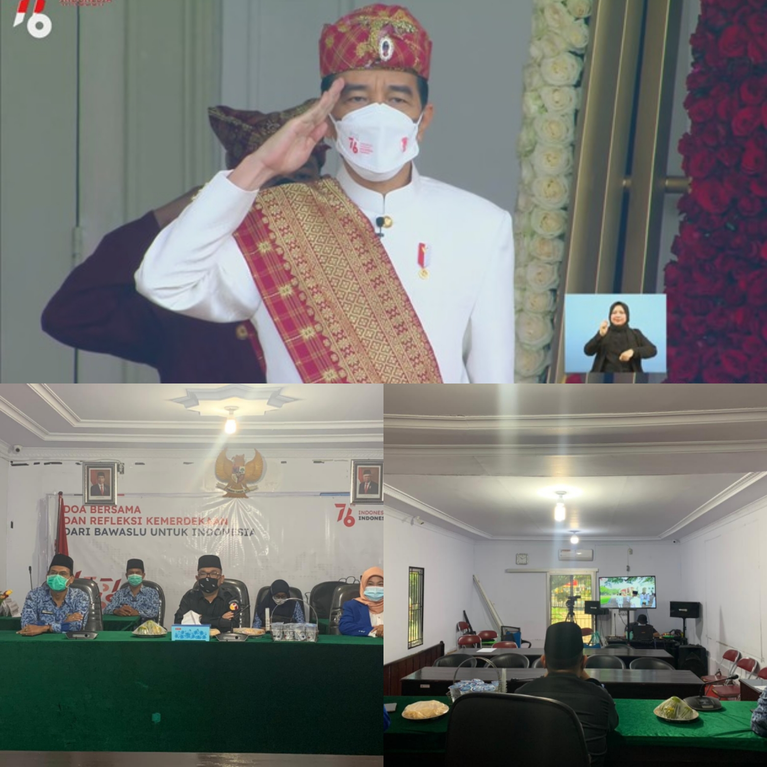 Ketua dan Anggota Bawaslu Provinsi Bengkulu Parsadaan Harahap dan Patimah Siregar saat mengikuti detik-detik Proklamasi Kemerdekaan RI ke 76 Tahun 2021