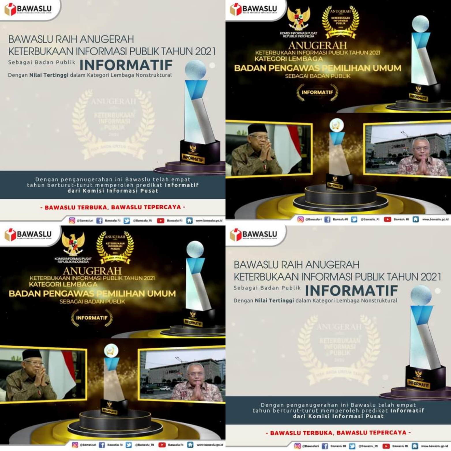 Bawaslu Kembali Raih Predikat Informatif Penganugerahan Komisi Informasi Tahun 2021