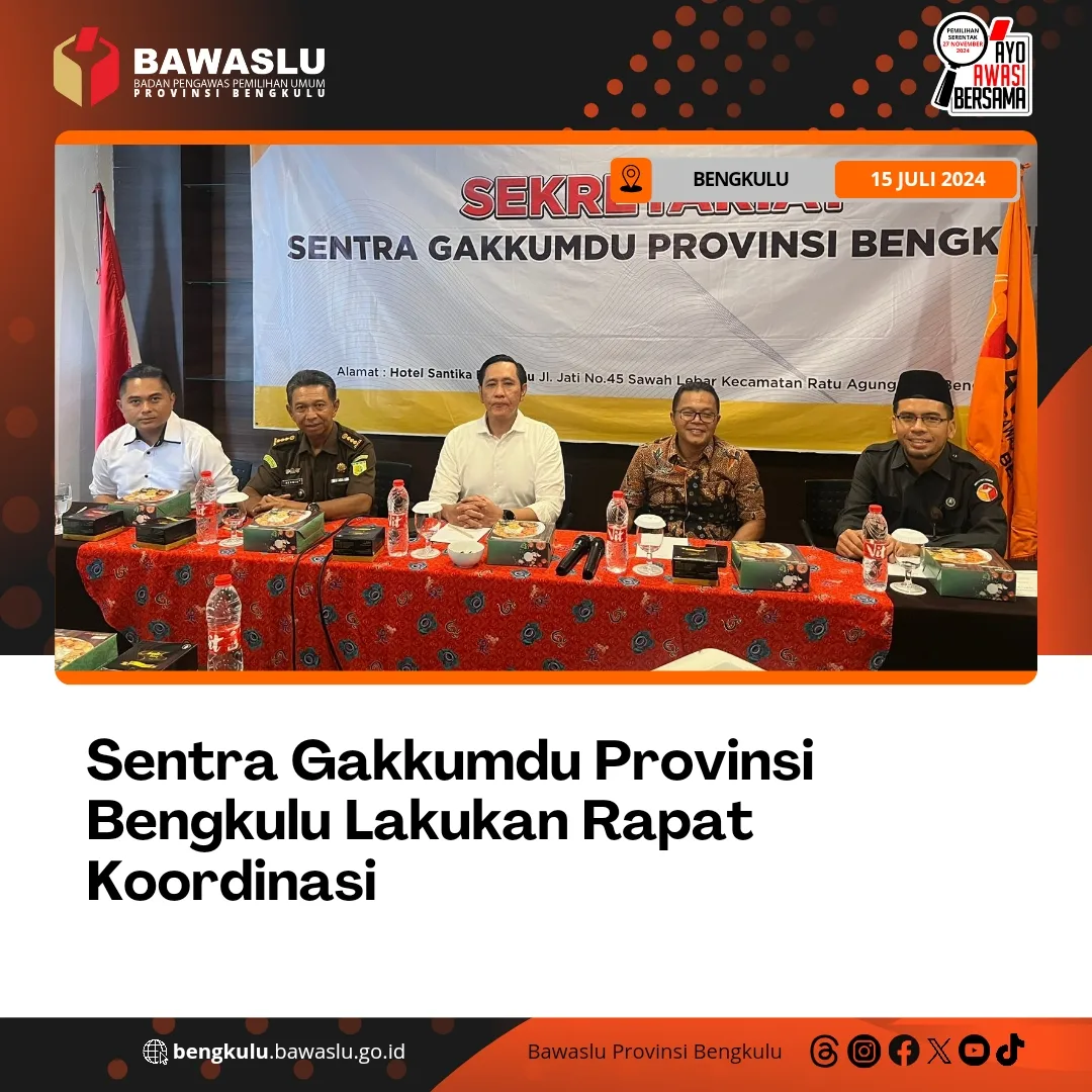 Sentra Gakkumdu Provinsi Bengkulu Lakukan Rapat Koordinasi
