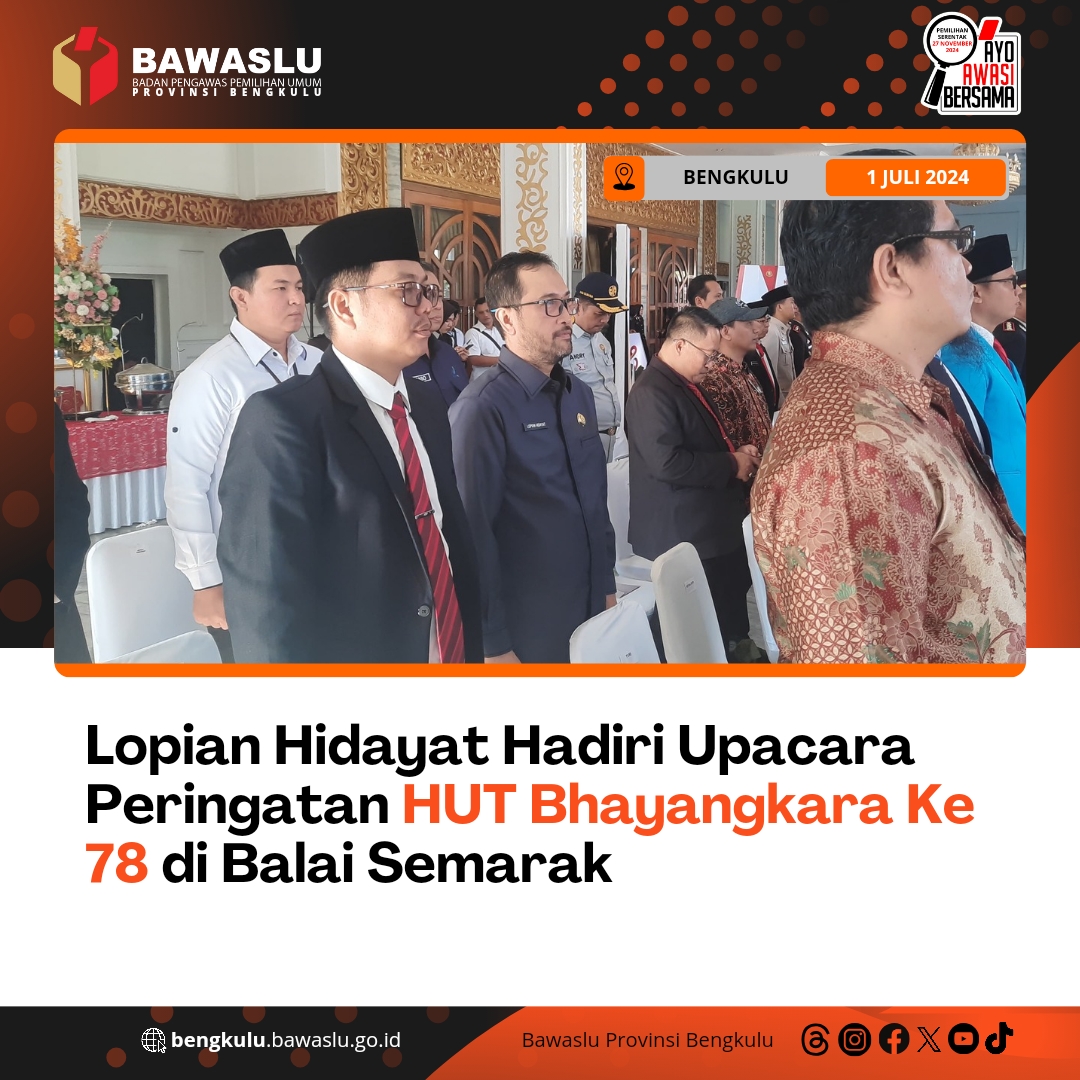 Lopian Hidayat Hadiri Upacara Peringatan HUT Bhayangkara Ke 78 di Gedung Daerah