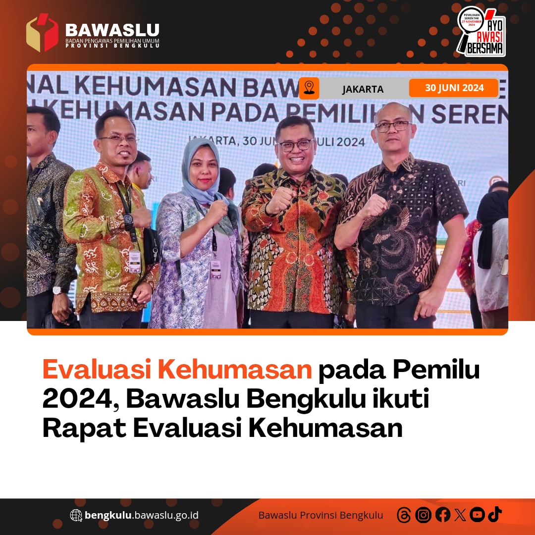 Evaluasi Kehumasan pada Pemilu 2024, Bawaslu Bengkulu Ikuti Rapat Evaluasi Kehumasan
