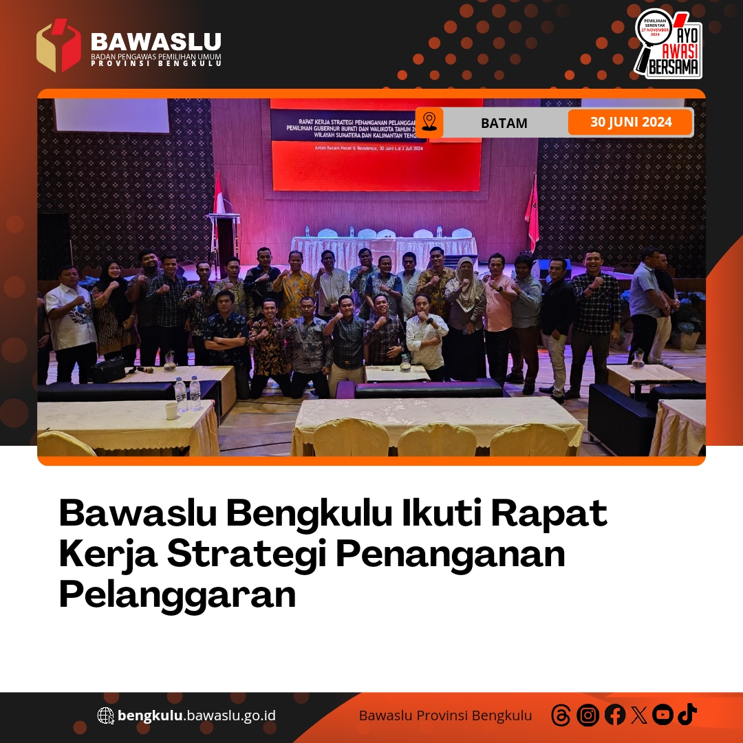 Bawaslu Bengkulu Ikuti Rapat Kerja Strategi Penanganan Pelanggaran