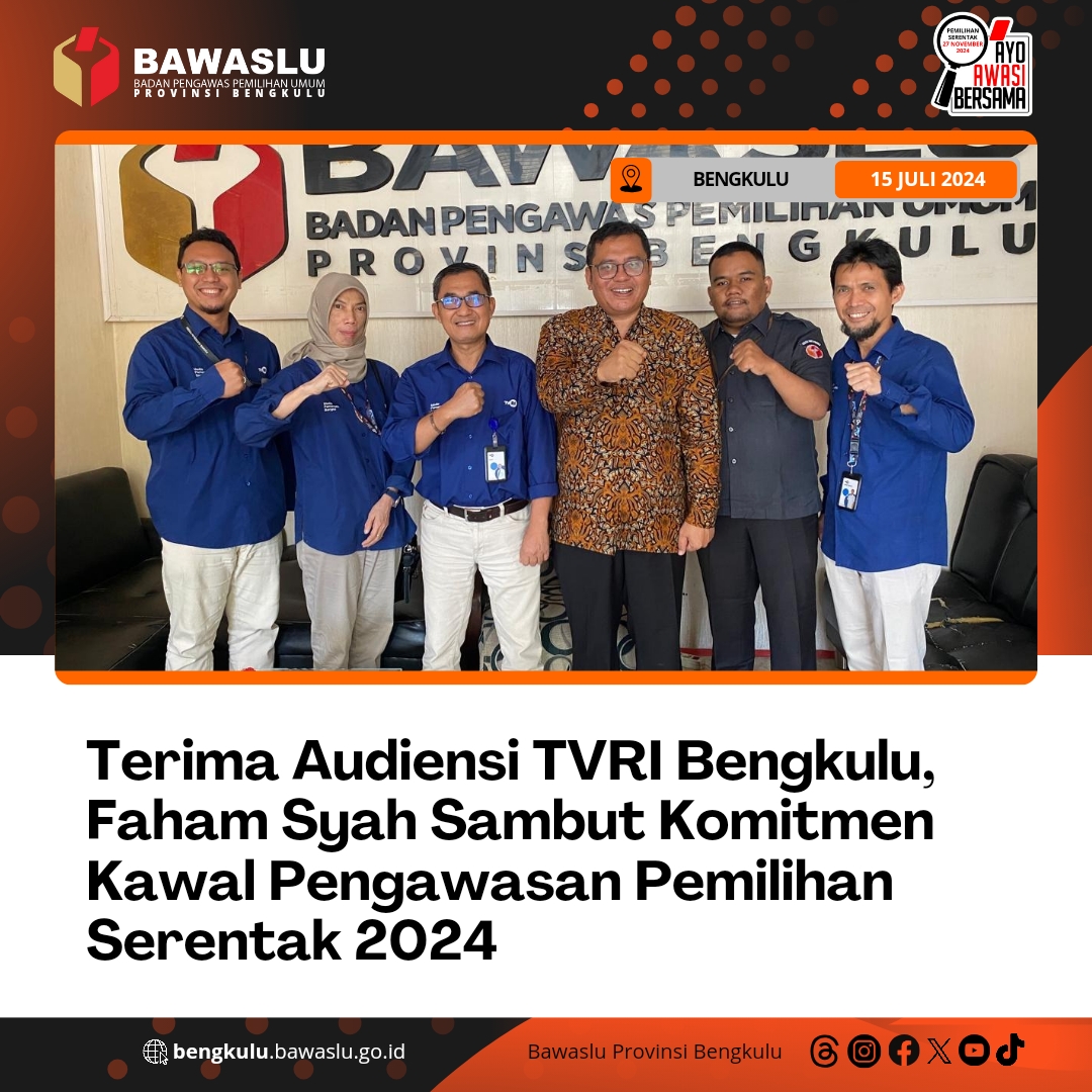Terima Audiensi TVRI Bengkulu, Faham Syah Sambut Komitmen Kawal Pengawasan Pemilihan Serentak 2024