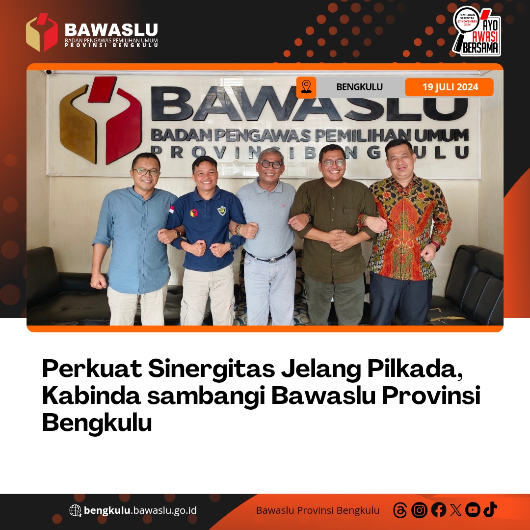 Perkuat Sinergitas Jelang Pilkada, Kabinda sambangi Bawaslu Provinsi Bengkulu