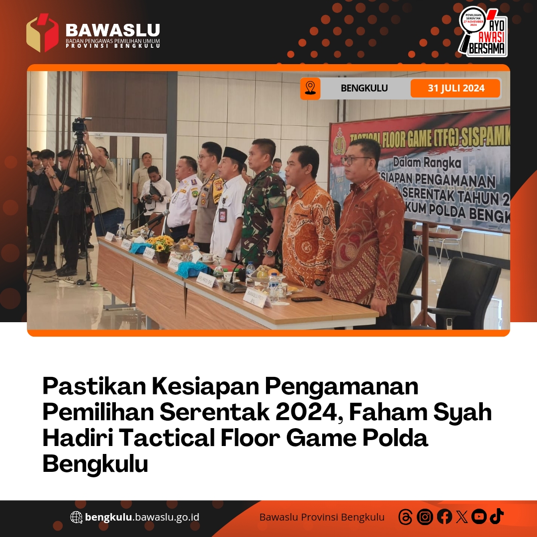 Pastikan Kesiapan Pengamanan Pemilihan Serentak 2024, Faham Syah Hadiri Tactical Floor Game Polda Bengkulu