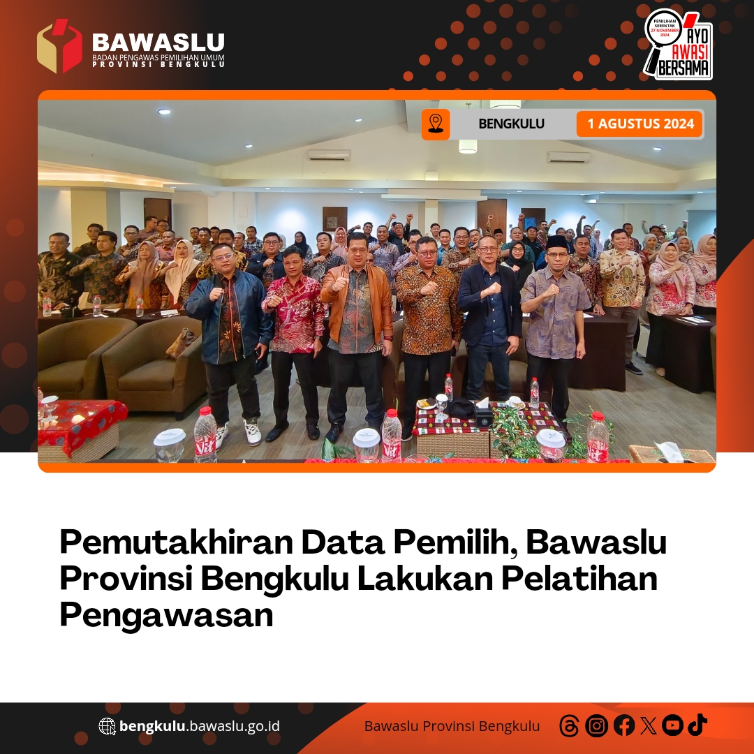 Pemutakhiran Data Pemilih, Bawaslu Provinsi Bengkulu Lakukan Pelatihan Pengawasan