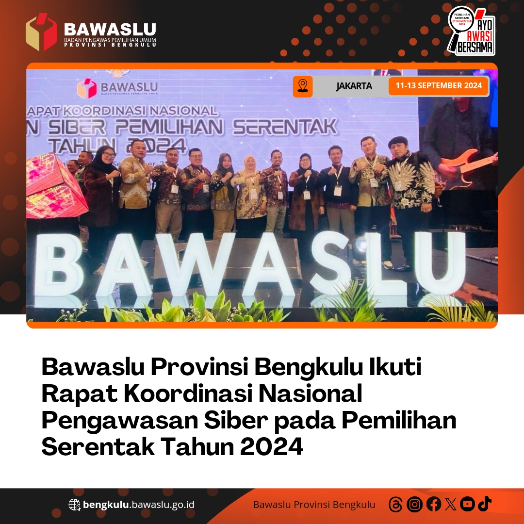 Bawaslu Provinsi Bengkulu Ikuti Rapat Koordinasi Nasional Pengawasan Siber pada Pemilihan Serentak Tahun 2024